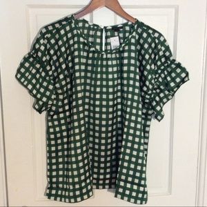 Ann Taylor, Plaid flutter sleeve top, XXL, NWT